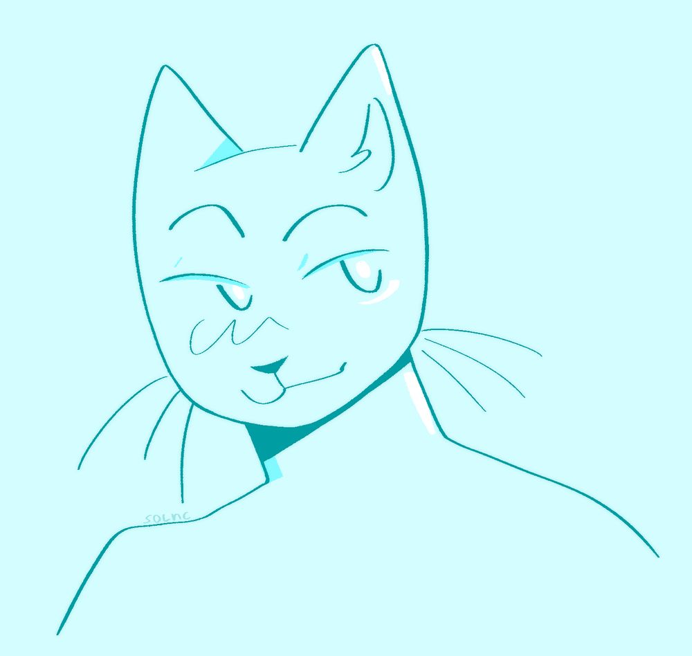 Digital art of furry anthro light blue or cyan cat who looks chill and soft
