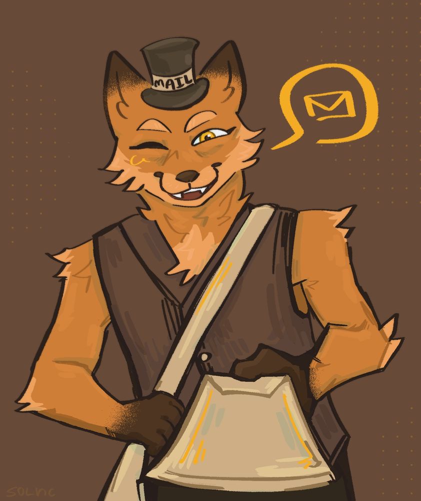 Digital art of anthro furry fox who works like mailmand and give u mail fox looks friendly