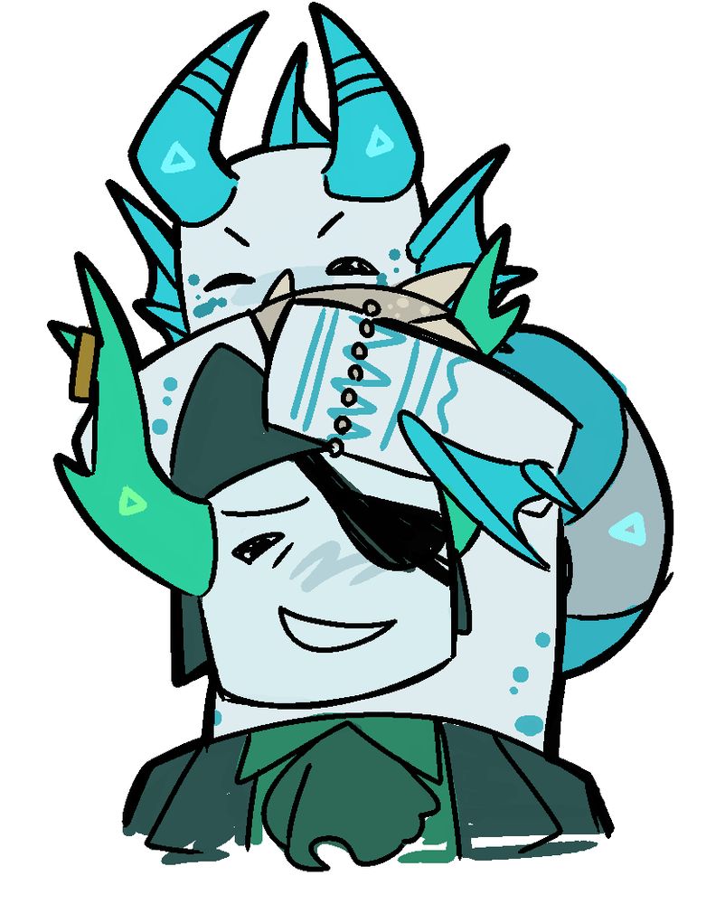 Whimsical..Shuriken eating a fish ontop of Medkits head 