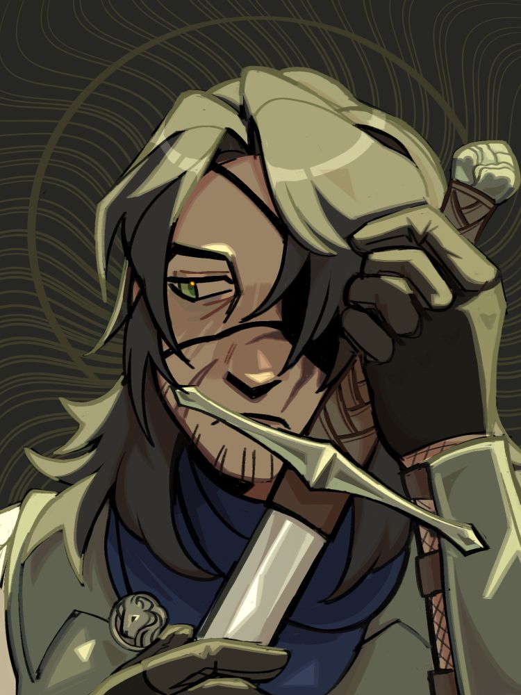 A bust of my oc Eònan holding a sword, staring off screen absent mindedly. This piece is inspired by the saying "he who lives by the sword dies by the sword" which means he who lives by violence dies by violence. In Eònan's case this is in the sense that those who live and die by violence are oftentimes not the ones who started it. The concept of a pawn. 
