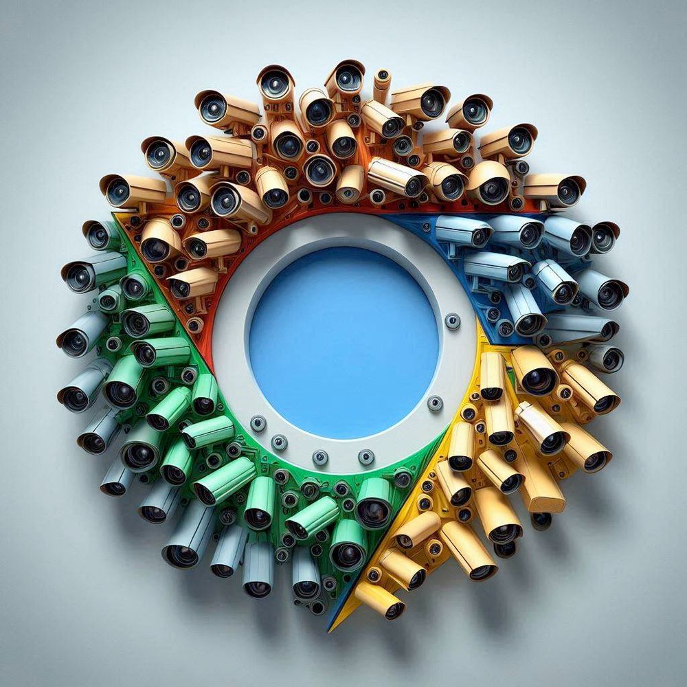 The Chrome logo, made of surveillance cameras.