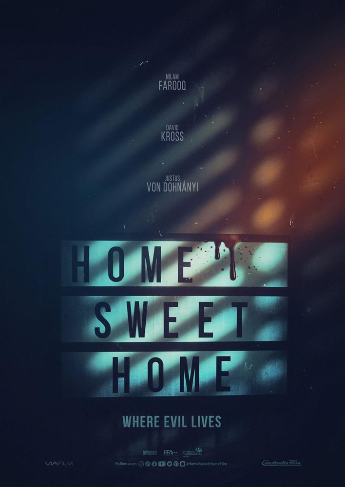 Poster for Home Sweet Home: Where Evil Lives (2023). Poster shows a sign saying Home Sweet Home.