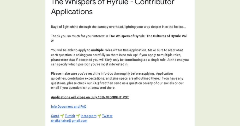 The Whispers of Hyrule - Contributor Applications