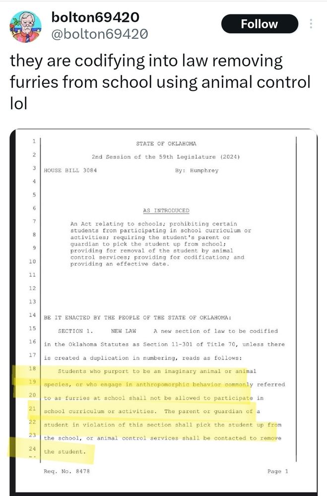 Legislation that will have animal control remove furries