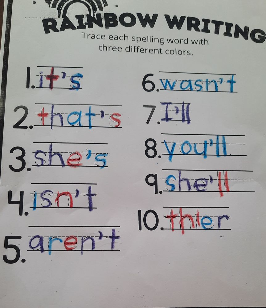 Worksheet with the word their misspelled as thier 