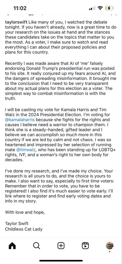 Taylor Swift endorses Harris