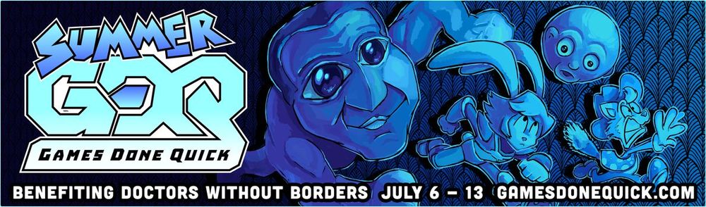 One of Summer Games Done Quick 2025 banners - Axel from CODE Bunny is in it!