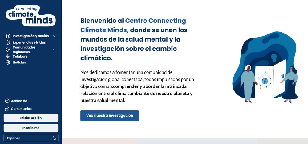 The home page of the Connecting Climate Minds site, in Spanish.