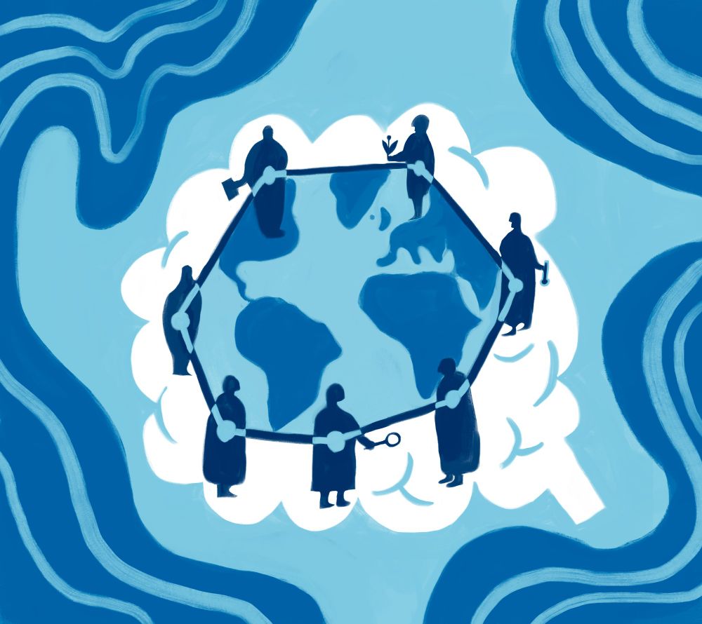 Illustration of people connected around the globe