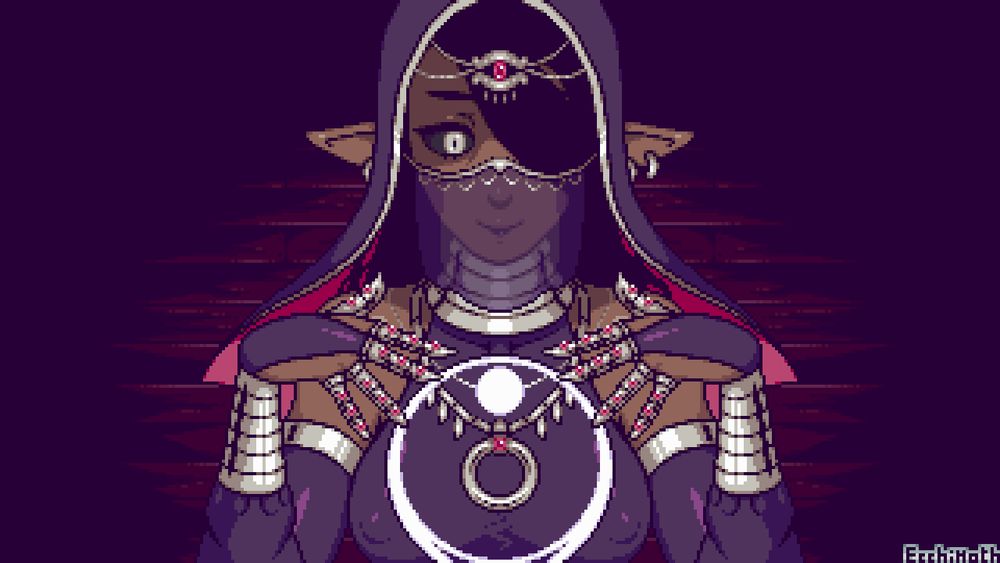 Dark elf fortune teller gazing into her crystal ball