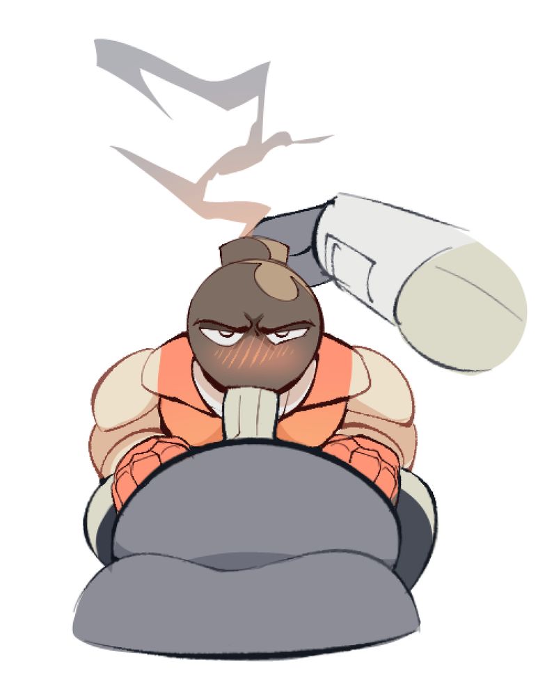 a humanoid bomb character Bada-kun, portrayed doing a blowjob to another bomb character Fuze