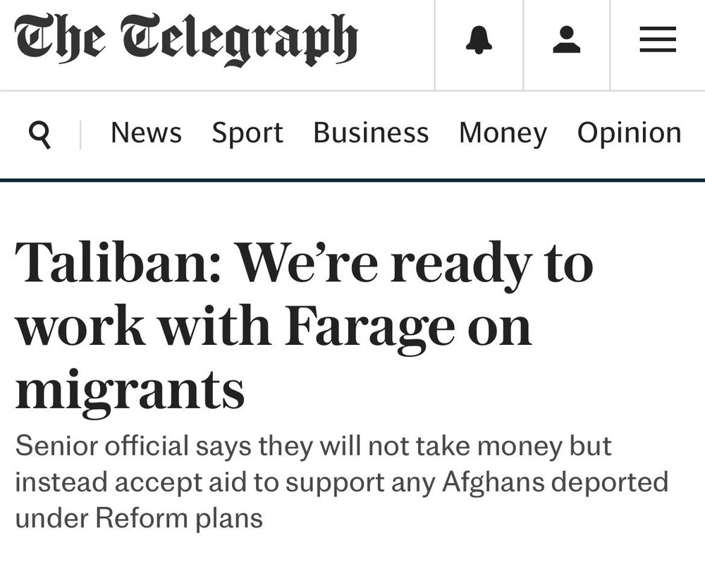 Telegraph headline that the Taliban are ready to work with Farage