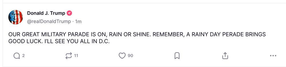 Trump claiming a rainy day 'perade' brings good luck
