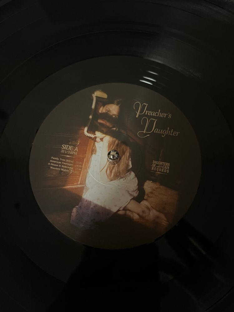 Close up of the side A label for Preacher's Daughter by Ethel Cain indie exclusive black vinyl record 
