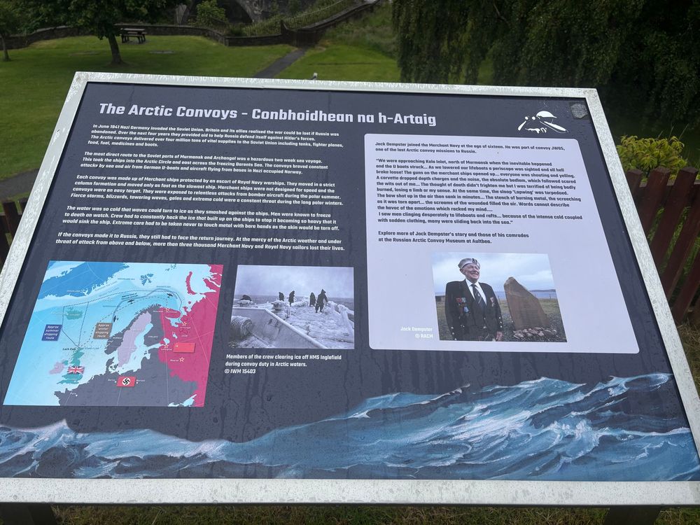An information boards about the Ww2 Arctic Convoys setting off for north west Scotland 