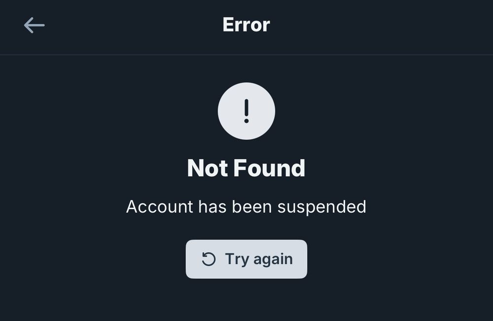 The BlueSky error screen saying “Not Found Account has been suspended”