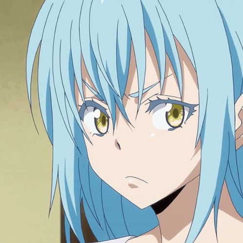 a blue haired anime character with yellow eyes