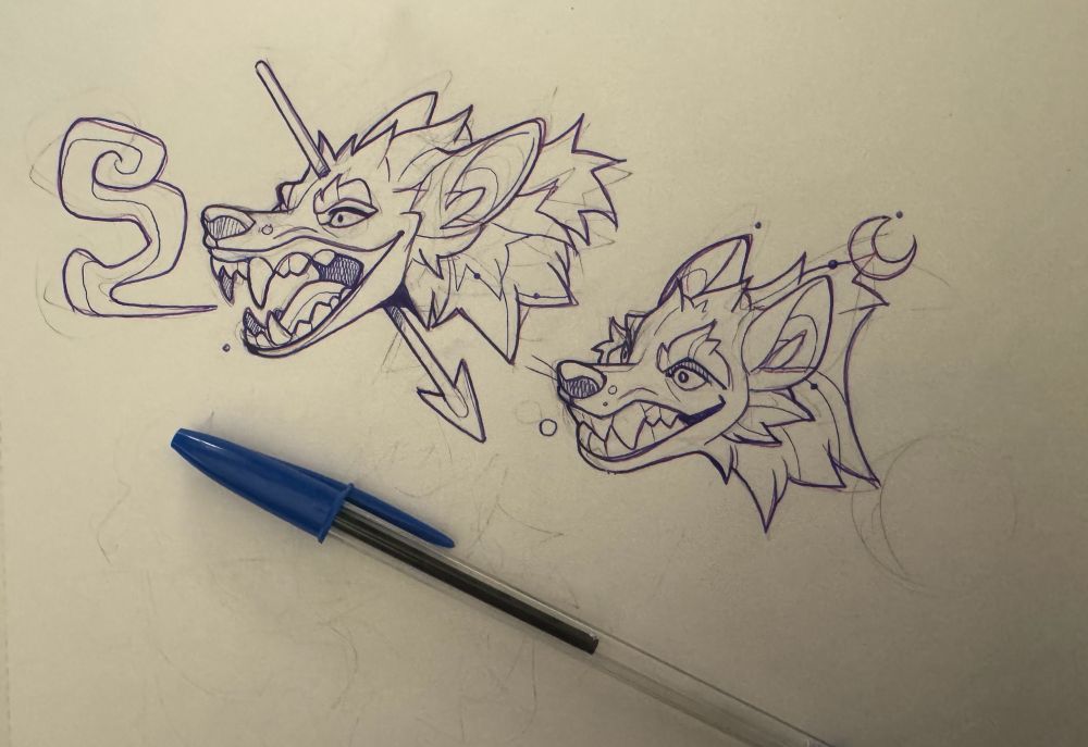 Sketch of two wolf heads