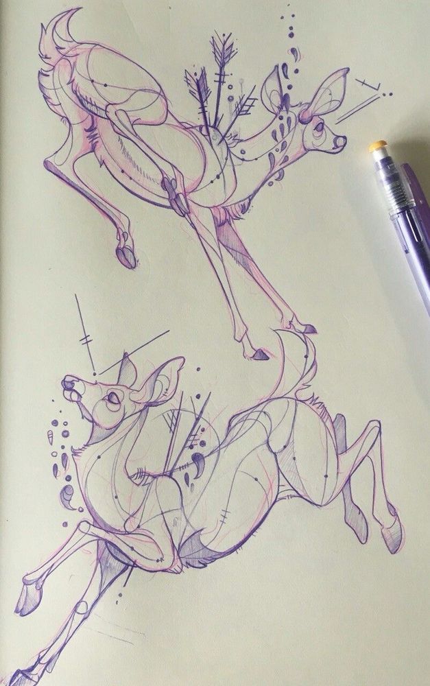 Sketch of deer in motion