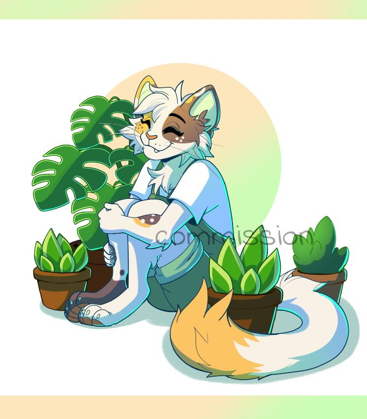 a kitty surrounded by plants