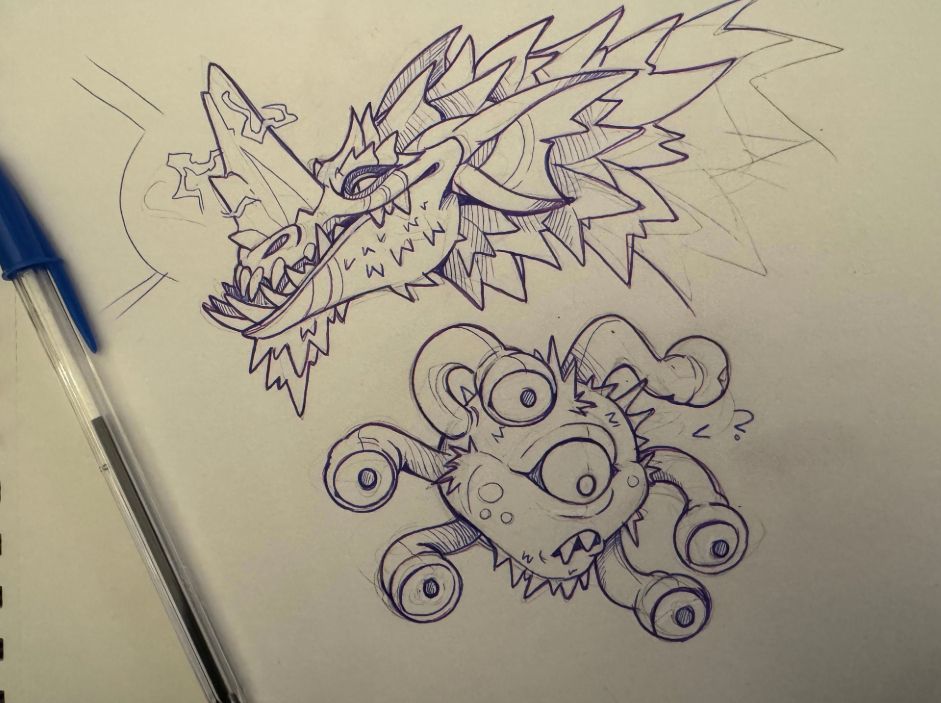blue dragon and beholder sketch