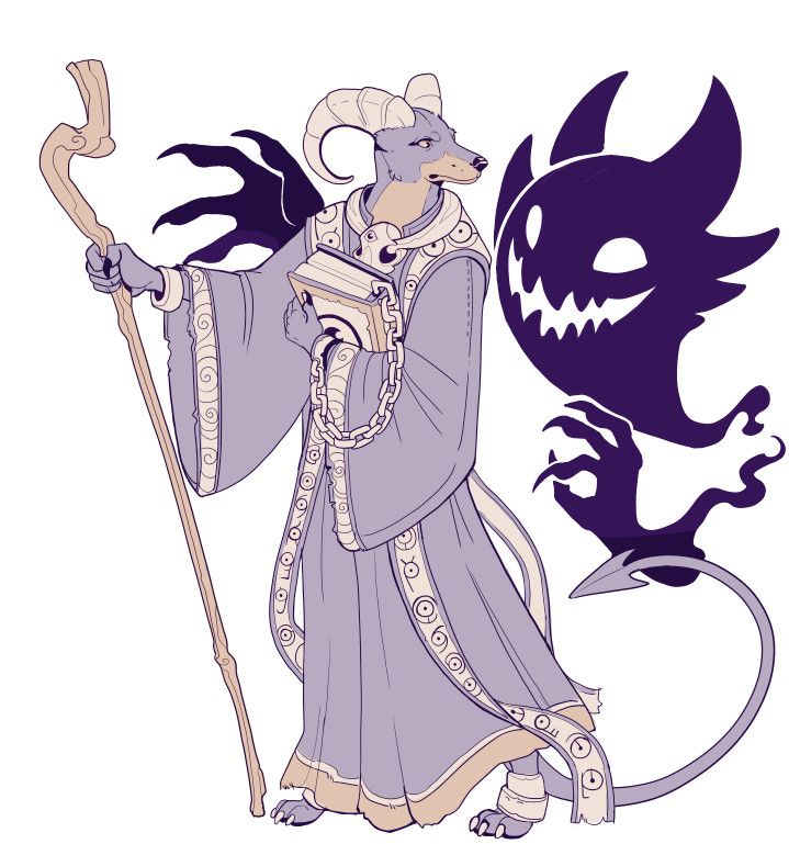 drawing of haunter and houndoom as warlocks dungeon and dragon style