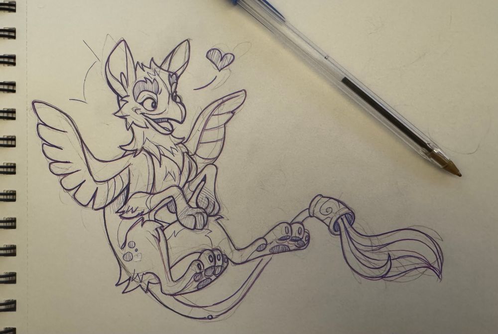 Ink drawing of a young gryphon
