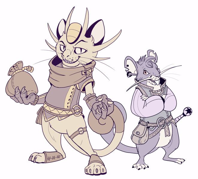 drawing of meowth and ratatta as thieves in dungeon and dragons style