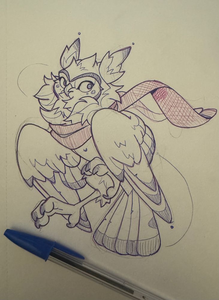Sketch of an owl with a scarf 