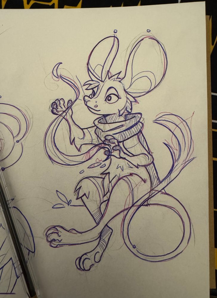 Ink drawing of a mouse casting magic 