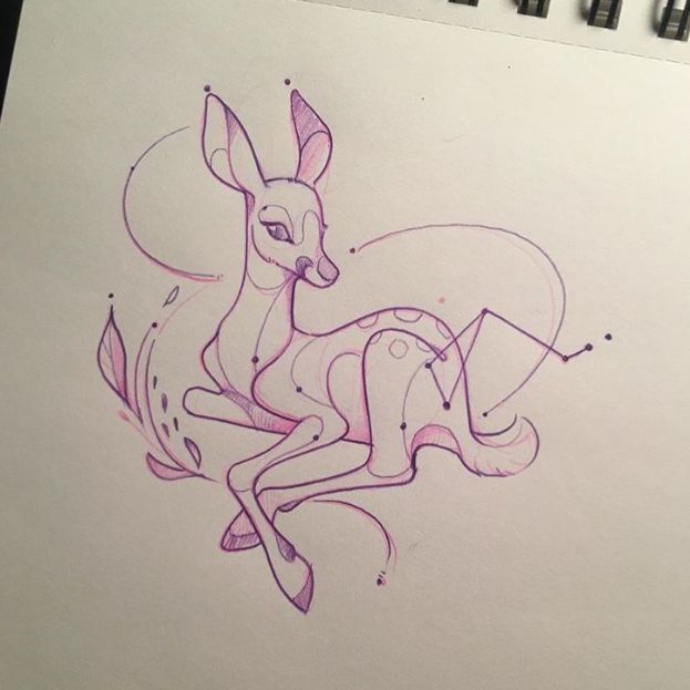 sketch of a fawn lying down