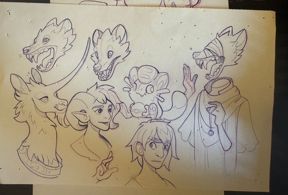 Sketch page of various heads 