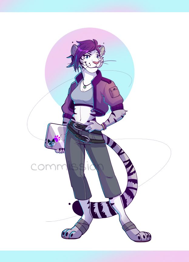 tiger anthro holding a laptop