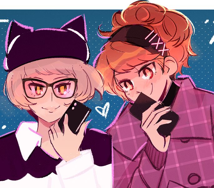 The same P3 fanart of Elizabeth and Kotone wearing fashionable winter dresses. The image is a close up of their faces to allow for a closer look at the line detail. 