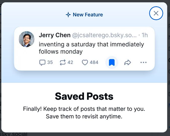 New feature - saved posts notification from bluesky