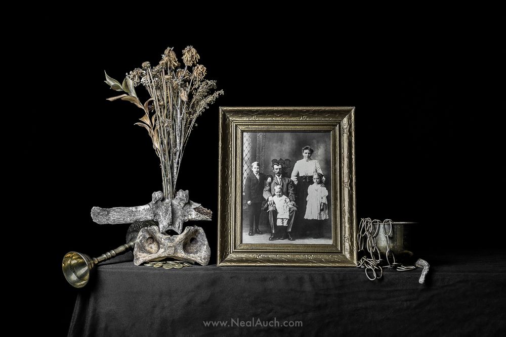 Vanitas with old picture, by Neal Auch