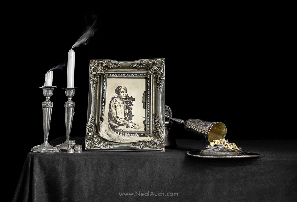 Vanitas with old picture, by Neal Auch