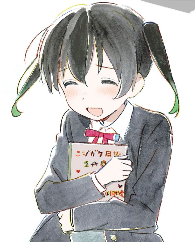 Artwork of Yuu smiling while holding a notebook with what I'm assuming are a bunch of notes from the school idol club.
Taken from the Volume 36 of Love Live Days, released on March 2023