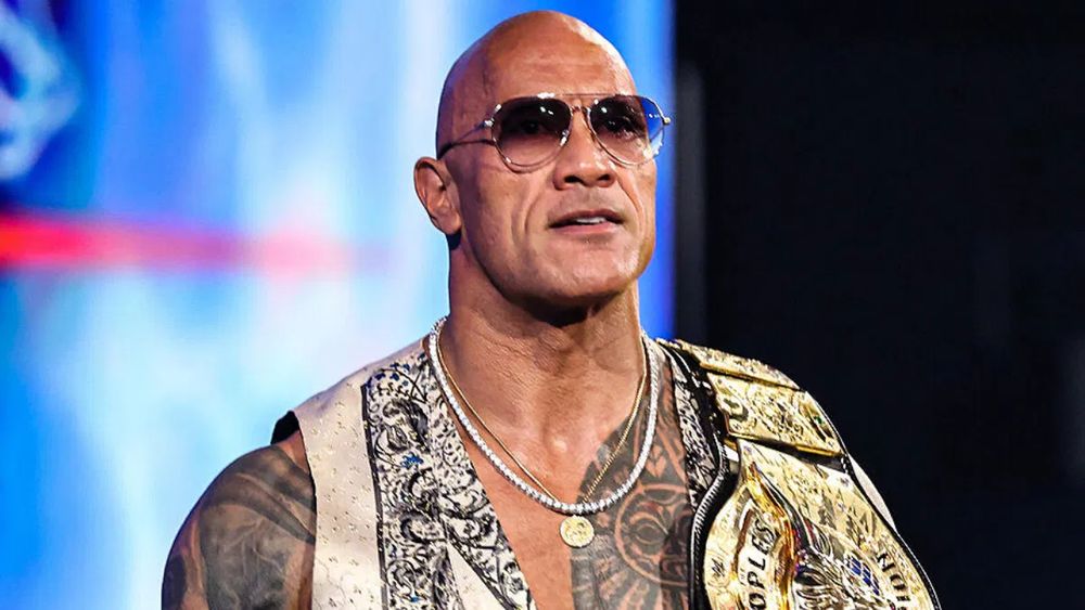 The Rock mugs for the crowd at WWE Bad Blood 2024