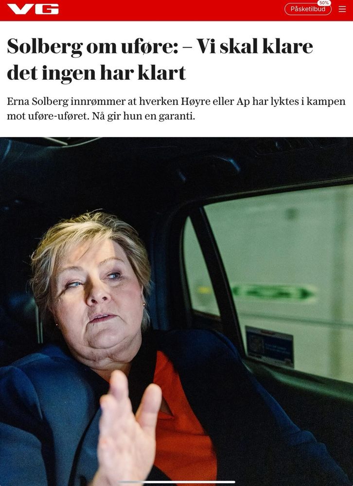 VG: Erna Solberg om uføre: - Vi skal klare det ingen har klart.