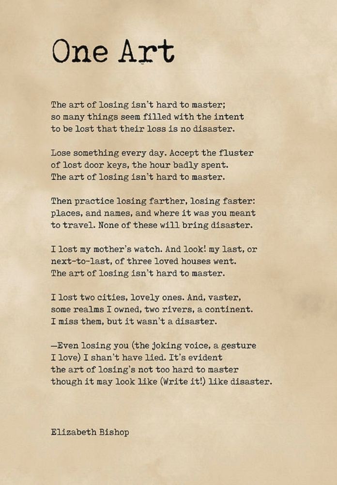 Das Bild zeigt eine Buchseite mit dem Gedicht "One Art" von Elizabeth Bishop.