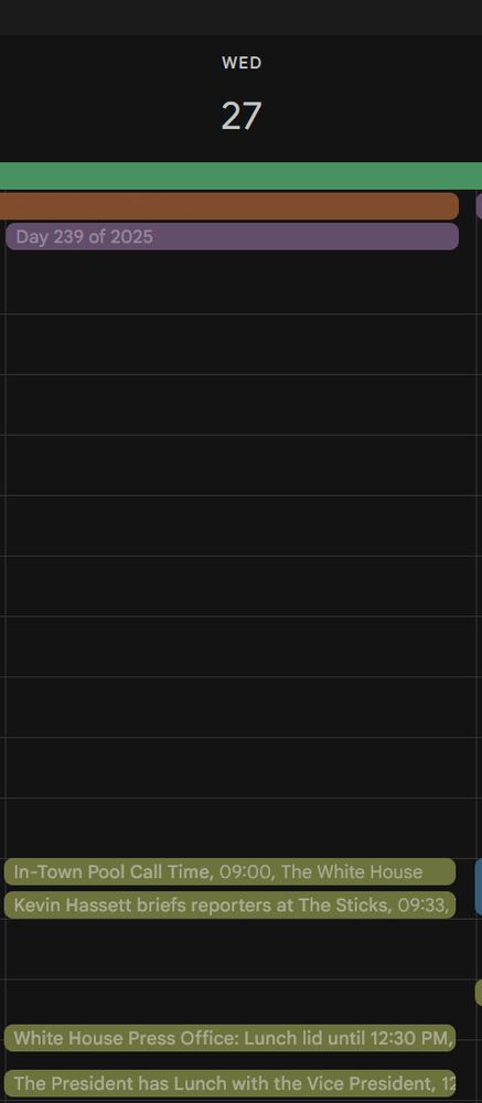 trump's schedule for 27 Aug 2025