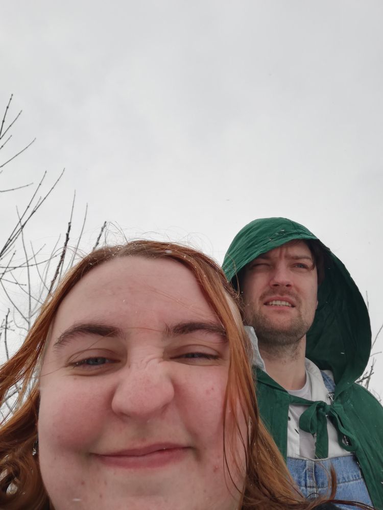 Sarah and Robin against a snowy background