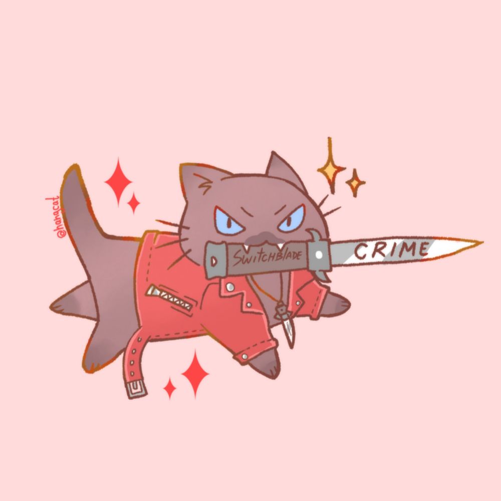 doodle of jay white, in cat form, resembling the "cat crime" pin meme.