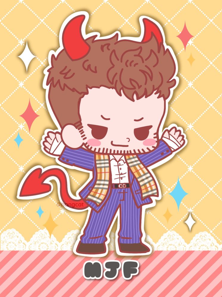 MJF fanart in chibi style, resembling kotobukiya strap style. for my friend, Skuff-san. MJF has devil's horns and tail.

( #aew | #art tags for my personal art feed. )