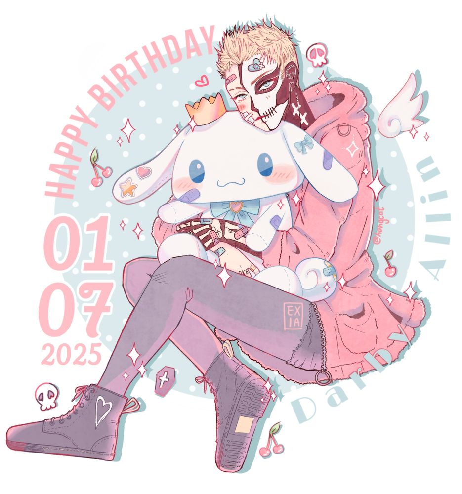 darby fanart for his birthday 2025. holding a king Cinnamoroll.