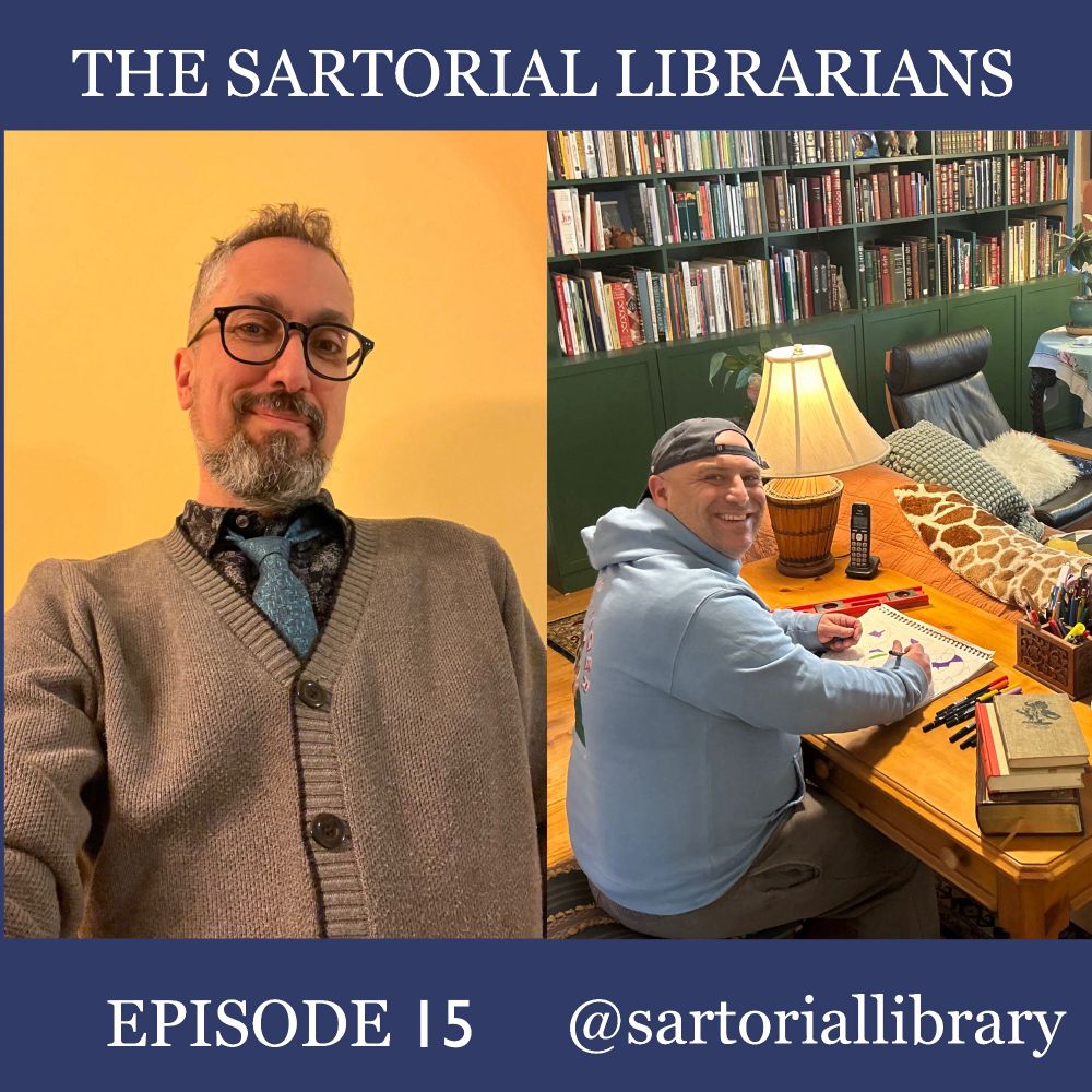 A side-by-side image featuring teacher-librarian Christopher Hunt and writer-librarian Paul Vinelli wearing the #LibrarianFashion outfits to be discussed on this episode. The top of the image banner says The Sartorial Librarians Podcast and the bottom of the image banner includes the episode number and the Bluesky & Instagram handle @sartoriallibrary

Library Looks:

Chris clashes patterns in shades of blue, black, grey.

Paul salutes a variety of stylish tigers.

Library Books:

I Was: The Stories of Animal Skulls by Katherine Hocker and Natasha Donovan

Lonely Bird by Ruth Whiting

Katherine Hocker

⁠https://katherinehocker.art/ ⁠

Natasha Donovan

⁠https://www.instagram.com/ndonovan/⁠

⁠https://www.natashadonovan.com/⁠

Ruth Whiting

⁠https://www.instagram.com/ruth_whiting/ ⁠

⁠https://bsky.app/profile/ruthwhiting.bsky.social ⁠

Library Tangents:

Crisscross crosshatch; is that electric blue?; Tiger theme; Magnum P.I. tribute wear; lyrical stories of skulls; detailed illustrations with fangs; offering the reader descriptive clues; telling the story more than just telling the facts; exceptional back matter; nonfiction picture books as mentor texts for teachers and students; creative ways to inspire writing; 2D characters and their worlds; the beauty of what we rescue from the trash; a scrap(py) paper hero; little items of ephemera; small, shy and powerful; Fraggle Rock and Doozers; epic montage across a kitchen floor; an artist’s responsibility for their creations; the beauty of lonely tasks 