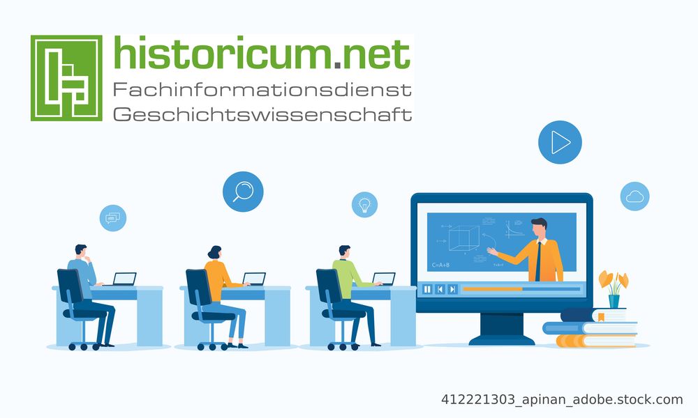Grafik von Webinar-Zuschauer*innen, die an Laptops einer Präsentation folgen.