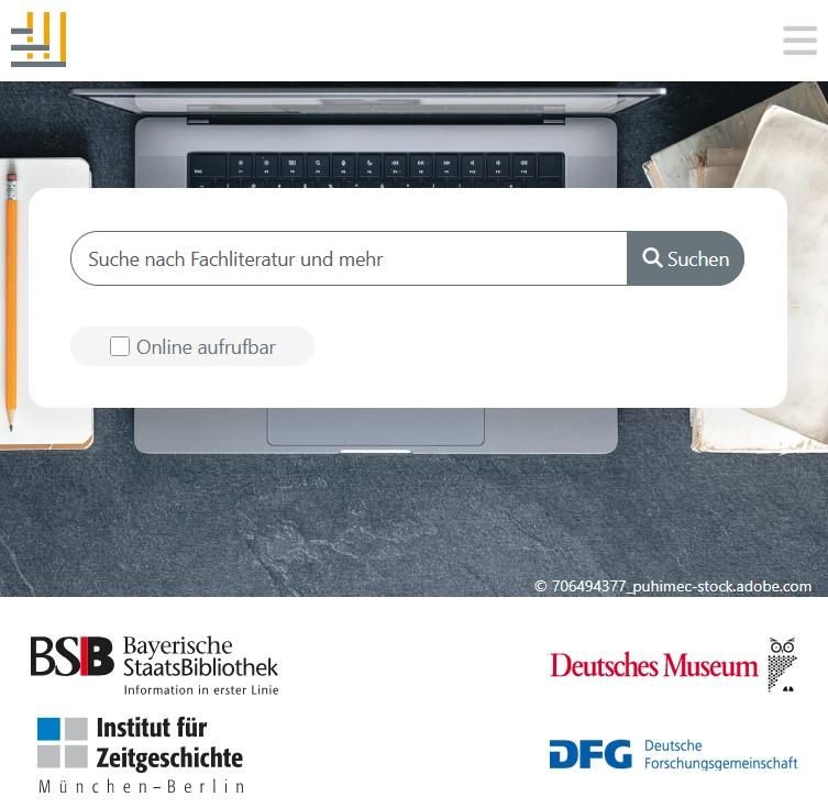 Suchmaske der DHB mit Logos der mitwirkenden Institutionen