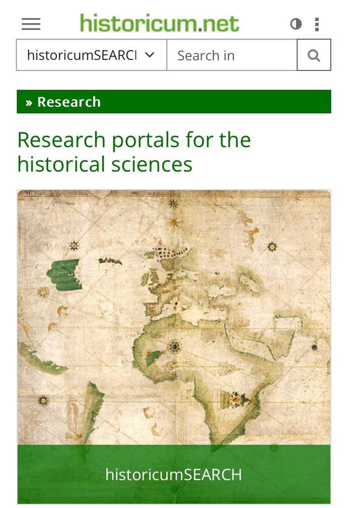 Screenshot of the research subpage on historicum.net